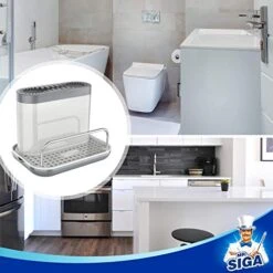 Sink Caddy, Kitchen Sink Organizer Sponge Brush Holder With Drip Tray, White & Gray -Brabantia Shop 51RaU826XtL