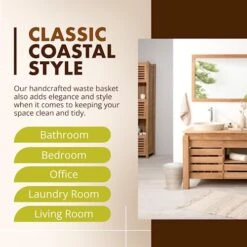 Kouboo La Jolla Rattan Wastebasket With Plastic Insert, Handmade, Trash Can, Small Wastebasket, Bedroom, Bathroom, Vanity, RV, Dorm, White Wash -Brabantia Shop 51SijXcqs0L