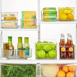 MDesign Plastic Kitchen Pantry Cabinet, Refrigerator Or Freezer Food Storage Bins With Handles - Organizer For Fruit, Yogurt, Snacks, Pasta - Food Safe, BPA Free, 10” Long - 4 Pack, Clear -Brabantia Shop 51SzeBKqhTL
