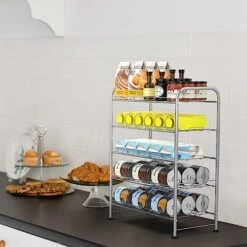 5 Tier Water Bottle Organizer Small Water Bottle Holder Stand Freestanding Metal Bottled Water Rack Dispenser For Kitchen, Pantry Organization And Storage, Silver -Brabantia Shop 51TBOORMA4L