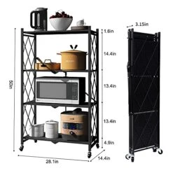 4-Shelf General Purpose Collapsible/Foldable Shelving Unit, Sturdy Storage Rack With Caster Wheels. 4-Tier Organizer, Laundry/kitchen Storage Shelves, Heavy Duty Metal Frame, No Assemble Needed, Black -Brabantia Shop 51TURThJc3L