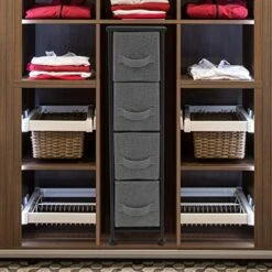 Sorbus Narrow Dresser With 4 Drawers - Vertical Slim Storage Chest Of Drawers With Steel Frame, Wood Top & Easy Pull Fabric Bins For Small Spaces, Closets, Bedroom, Bathroom & Laundry (Black/Charcoal) -Brabantia Shop 51UPWAUdkYL