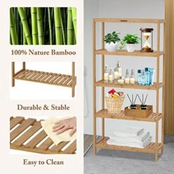 Kinbor 5-Tier Bamboo Bathroon Shelf - Bamboo Shelf Storage Shelving Rack Utility Shelf Multifunctional Bamboo Rack For Bathroom Kitchen Living Room -Brabantia Shop 51UdMQQFDFL
