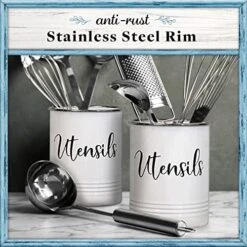 Home Acre Designs Kitchen Utensil Holder Utensil Crocks Countertop Organizer Vintage Farmhouse Kitchen Decor Caddy For Utensils, Utensil Holder Stainless Steel Rim White -Brabantia Shop 51VJ7PYoYtL