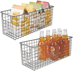 MDesign Metal Wire Food Storage Basket Organizer With Handles For Organizing Kitchen Cabinets, Pantry Shelf, Bathroom, Laundry Room, Closets, Garage - Concerto Collection - 2 Pack - Black -Brabantia Shop 51VW1Xb7KcL. AC
