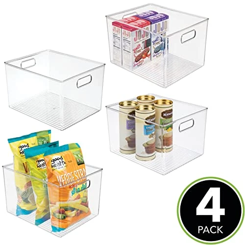 Plastic Storage Organizer Container Bin For Kitchen Organization In Pantry, Cabinet, Countertop Fridge, Refrigerator, And Freezer - Hold Food, Drink, Or Snacks, Ligne Collection, 4 Pack, Clear 2 Plastic Storage Organizer Container Bin For Kitchen Organization In Pantry, Cabinet, Countertop Fridge, Refrigerator, And Freezer - Hold Food, Drink, Or Snacks, Ligne Collection, 4 Pack, Clear - Image 2