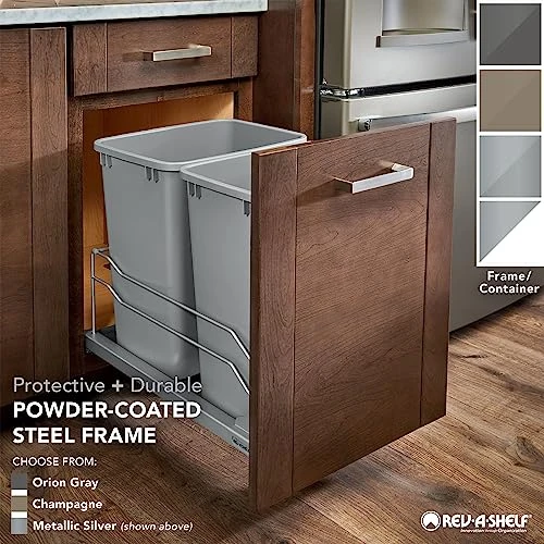 Rev-A-Shelf 53WC-2150SCDM-217 Double 50 Quart Undermount Kitchen Cabinet Pullout Waste Container Trash Bins With Soft Close, Silver 4 Rev-A-Shelf 53WC-2150SCDM-217 Double 50 Quart Undermount Kitchen Cabinet Pullout Waste Container Trash Bins With Soft Close, Silver - Image 4