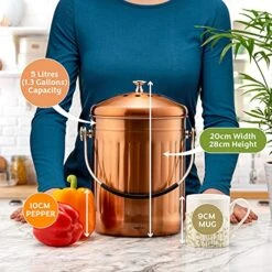 RED FACTOR Premium Compost Bin For Kitchen Countertop - Stainless Steel Food Waste Bucket With Innovative Dual Filter Technology - Includes Spare Filters (Matt Copper, 1.3 Gallon) -Brabantia Shop 51XWY7ZqRUS
