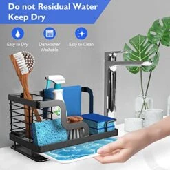 BSKSSK Sink Caddy, Kitchen Sink Organizer Sponge Holder, Dish Soap Scrubber Holder With Removable Drain Pan, Sink Brush Holder Kitchen Sink Stainless Steel For Sponge, Soap, Dishcloth, Scrubber-Black -Brabantia Shop 51Yd9bnAd9L