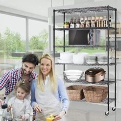 Storage Metal Shelf Wire Shelving Unit With Wheels 82"x48"x18" Sturdy Steel Heavy Duty 6 Tier Layer Rack With Casters For Restaurant Garage Pantry Kitchen Garage Rack Black -Brabantia Shop 51Yfklqg7UL