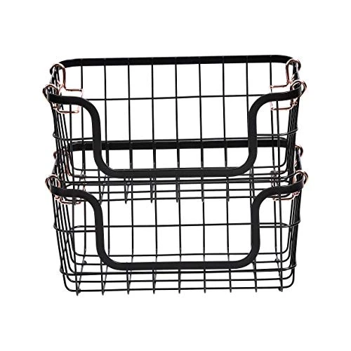 Amazon Basics Stackable Metal Wire Storage Basket Set For Kitchen Or Bathroom - Black/Rose Gold 2 Amazon Basics Stackable Metal Wire Storage Basket Set For Kitchen Or Bathroom - Black/Rose Gold - Image 2