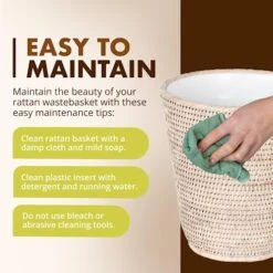 Kouboo La Jolla Rattan Wastebasket With Plastic Insert, Handmade, Trash Can, Small Wastebasket, Bedroom, Bathroom, Vanity, RV, Dorm, White Wash -Brabantia Shop 51Yr5YfcvWL