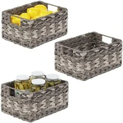 Woven Farmhouse Kitchen Pantry Food Storage Organizer Basket Bin Box - Container Organization For Cabinets, Cupboards, Shelves, Countertops, Store Potatoes, Onions, Fruit, 3 Pack, Camel Brown -Brabantia Shop 51Z3m2ZWcfL. AC