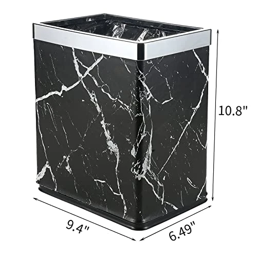 Huaqinglian Small Office Trash Can Bedroom Wastebasket,Rectangle Slim Bathroom Kitchen Garbage Can 2.6Gallon(Black Marble) 6 Huaqinglian Small Office Trash Can Bedroom Wastebasket,Rectangle Slim Bathroom Kitchen Garbage Can 2.6Gallon(Black Marble) - Image 6