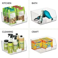 Wide Plastic Kitchen Food Storage Organizer Bin Basket With Open Front And Built-In Label Holder For Cabinets, Pantry - 12 Inch Width - 4 Pack - Clear -Brabantia Shop 51b0ujOxKeL