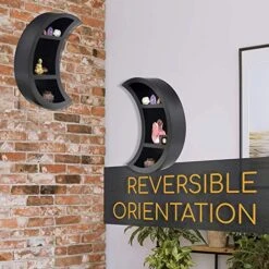 Crescent Moon Shelf Gothic Decor - Large, Sturdy And Reversible Wall Crystal Display Shelf And Gothic Home Moon Decor For Essential Oils, Wiccan Decor And Crystal Shelf Display Black Moon Wall Decor -Brabantia Shop 51bk4eaAVzL