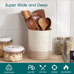 Vancasso Sabine Utensil Holder, 7.2" Large Utensil Crock For Kitchen Counter, Ceramic Utensil Crock Storage, Matte Cream-Colored Farmhouse Utensil Organizer, Utensil Storage For Home Décor, Gifts -Brabantia Shop 51cvy22nLcL