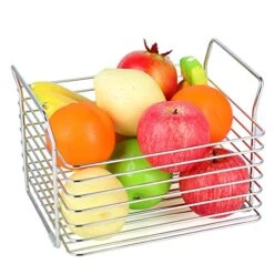 Large Fruit Basket Stainless Steel, 10"Lx9.3"Wx6.7"H Metal Wire Basket For Pantry, Freezer Vegetable Basket, Kitchen Countertop Organizer, Cabinet Storage For Fruits, Spices, Drinks And Snacks