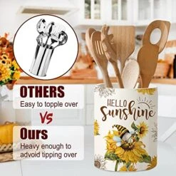 Rabbitable Sunflower Utensil Holder-Sunflower Kitchen Decor-Cooking Tools Sunflower Gnome Kitchen Gifts For Women-Modern Farmhouse Ceramic Utensil Crock With Non-slip Mat For Home Table Party Decor 9 Rabbitable Sunflower Utensil Holder-Sunflower Kitchen Decor-Cooking Tools Sunflower Gnome Kitchen Gifts For Women-Modern Farmhouse Ceramic Utensil Crock With Non-slip Mat For Home Table Party Decor -Brabantia Shop 51dgNCVkw2L