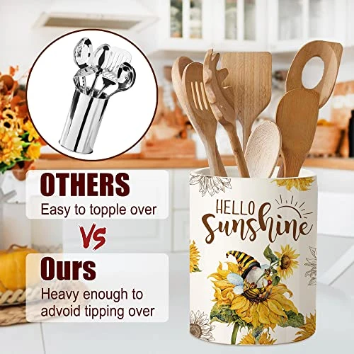 Rabbitable Sunflower Utensil Holder-Sunflower Kitchen Decor-Cooking Tools Sunflower Gnome Kitchen Gifts For Women-Modern Farmhouse Ceramic Utensil Crock With Non-slip Mat For Home Table Party Decor 3 Rabbitable Sunflower Utensil Holder-Sunflower Kitchen Decor-Cooking Tools Sunflower Gnome Kitchen Gifts For Women-Modern Farmhouse Ceramic Utensil Crock With Non-slip Mat For Home Table Party Decor - Image 3