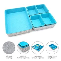 Welaxy Drawer Organizers Bins Felt Storage Bin Office Organizer Shallow Small Desk Organizer Trays Draw Dividers 7-piece (Turquoise) -Brabantia Shop 51ecPpfNv0L