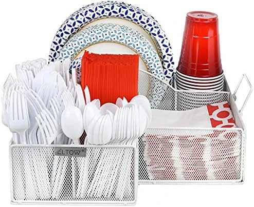 ELTOW Countertop Silverware Caddy W/Handle, 8 Compartment Paper Plate & Cutlery Caddy For Plates, Bowls, Forks, Spoons, Knives, Napkins, Flatware & Utensil Holder For Party, Picnic, Home, RV - Black 5 ELTOW Countertop Silverware Caddy W/Handle, 8 Compartment Paper Plate & Cutlery Caddy For Plates, Bowls, Forks, Spoons, Knives, Napkins, Flatware & Utensil Holder For Party, Picnic, Home, RV - Black - Image 5