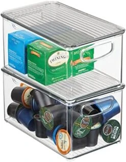 Plastic Deep Storage Bin Box Container With Lid And Built-In Handles - Organization For Fruit, Snacks, Or Food In Kitchen Pantry, Cabinet, Or Cupboard, Ligne Collection, 2 Pack, Clear/White -Brabantia Shop 51g9H456b L. AC