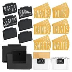 8 Pcs Metal Basket Labels Clip On Holders With 40 Pantry Labels For Storage Bins, Bin Clips Labels For Kitchen Organization And Storage (Black)
