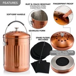 RED FACTOR Premium Compost Bin For Kitchen Countertop - Stainless Steel Food Waste Bucket With Innovative Dual Filter Technology - Includes Spare Filters (Matt Copper, 1.3 Gallon) -Brabantia Shop 51gVCv2f40S