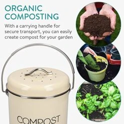 Navaris Compost Bin For Kitchen Counter - 0.8 Gallon (3L) Metal Countertop Indoor Composter Bucket With Charcoal Filters And Lid - Cream, Size Small -Brabantia Shop 51gensCWJGL