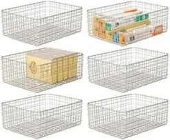 Farmhouse Decor Metal Wire Food Organizer Storage Bin Basket For Kitchen Cabinets, Pantry, Bathroom, Laundry Room, Closets, Garage, 6 Pack - 16" Long - Satin -Brabantia Shop 51gpero50OL. AC