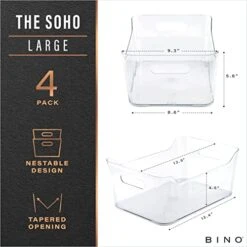 | Plastic Organizer Bins, Large - 4 Pack | The SOHO Collection | Multi-Use Organizer Bins | Pantry Organizer & Freezer Organizer Bins | Plastic Storage Containers | Bins For Home & Kitchen Org