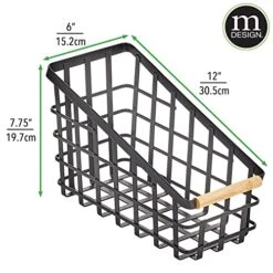 Slim Slanted Metal Wire Kitchen Storage Basket Bin Organizer With Wood Handle For Pantry, Cabinet, Cupboard, Or Countertop Organization - Yami Collection - Matte Black/Natural -Brabantia Shop 51hQEDkukLL
