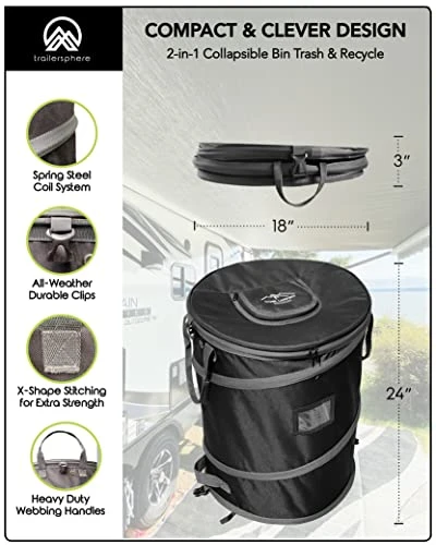 Trailersphere Collapsible Bin Trash & Recycle/Utility, Gone Camping Collection, Perfect For Camping, Laundry, Storage And Garden, Waterproof And Tear Resistance, Trash And/or Recycle 2 Trailersphere Collapsible Bin Trash & Recycle/Utility, Gone Camping Collection, Perfect For Camping, Laundry, Storage And Garden, Waterproof And Tear Resistance, Trash And/or Recycle - Image 2
