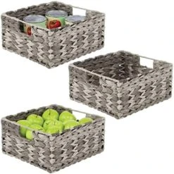 Woven Farmhouse Kitchen Pantry Food Storage Organizer Basket Bin Box - Container Organization For Cabinets, Cupboards, Shelves, Countertops, Store Potatoes, Onions, Fruit, 3 Pack, Camel Brown -Brabantia Shop 51j3A3L6Q8L. AC