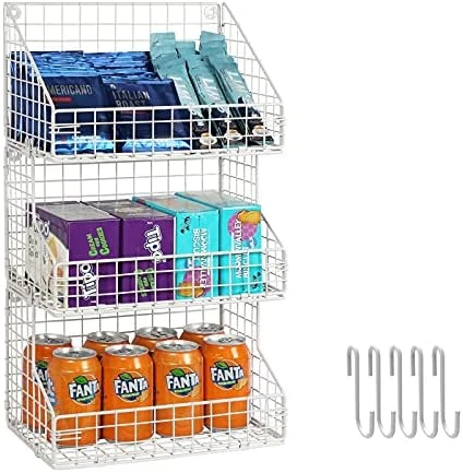 X-cosrack 3 Tier Stackable Tea Bag Organizer Large Size With 5 Hooks Metal Wire Basket Coffee Snack Rack Holder Countertop Caddy Bin Wall Mount Shelf For Office Kitchen Cabinet Pantry Patent Desgin, 11.8x7.8x22 Inch 8 X-cosrack 3 Tier Stackable Tea Bag Organizer Large Size With 5 Hooks Metal Wire Basket Coffee Snack Rack Holder Countertop Caddy Bin Wall Mount Shelf For Office Kitchen Cabinet Pantry Patent Desgin, 11.8x7.8x22 Inch - Image 8