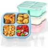 RGNEIN Bento Snack Boxes (4 Pack)- Reusable 4-Compartment Meal Prep Containers For Kids And Adults, Perfect Food Storage Containers For School, Compact And Stackable (Wheat(Green/Blue/Pink/Beige))