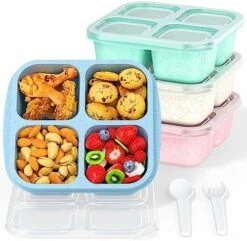 RGNEIN Bento Snack Boxes (4 Pack)- Reusable 4-Compartment Meal Prep Containers For Kids And Adults, Perfect Food Storage Containers For School, Compact And Stackable (Wheat(Green/Blue/Pink/Beige)) -Brabantia Shop 51jcdza49OL. AC