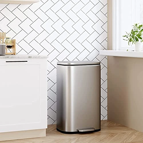 13.2 Gallon(50L) Trash Can, Fingerprint Proof Stainless Steel Kitchen Garbage Can With Removable Inner Bucket And Hinged Lids, Pedal Rubbish Bin For Home Office 3 13.2 Gallon(50L) Trash Can, Fingerprint Proof Stainless Steel Kitchen Garbage Can With Removable Inner Bucket And Hinged Lids, Pedal Rubbish Bin For Home Office - Image 3