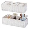 Vagusicc 3-Section Wicker Baskets For Shelves, Hand-Woven Paper Rope Wicker Storage Basket, Toilet Paper Basket For Toilet Tank Top, Baskets For Organizing Bathroom, 2-Pack, White
