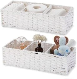 Vagusicc 3-Section Wicker Baskets For Shelves, Hand-Woven Paper Rope Wicker Storage Basket, Toilet Paper Basket For Toilet Tank Top, Baskets For Organizing Bathroom, 2-Pack, White -Brabantia Shop 51kMeHFMLhL. AC