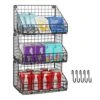 X-cosrack 3 Tier Stackable Tea Bag Organizer Large Size With 5 Hooks Metal Wire Basket Coffee Snack Rack Holder Countertop Caddy Bin Wall Mount Shelf For Office Kitchen Cabinet Pantry Patent Desgin, 11.8x7.8x22 Inch