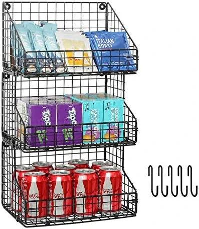 X-cosrack 3 Tier Stackable Tea Bag Organizer Large Size With 5 Hooks Metal Wire Basket Coffee Snack Rack Holder Countertop Caddy Bin Wall Mount Shelf For Office Kitchen Cabinet Pantry Patent Desgin, 11.8x7.8x22 Inch 7 X-cosrack 3 Tier Stackable Tea Bag Organizer Large Size With 5 Hooks Metal Wire Basket Coffee Snack Rack Holder Countertop Caddy Bin Wall Mount Shelf For Office Kitchen Cabinet Pantry Patent Desgin, 11.8x7.8x22 Inch - Image 7