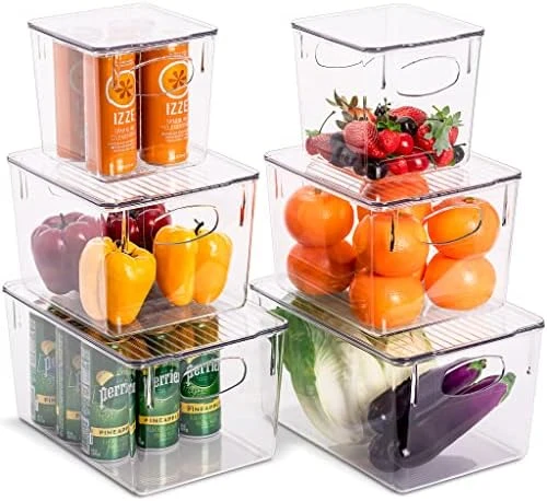 3 Pack Premium Plastic Storage Bins - Sturdy Refrigerator Pantry Organizer - Versatile Lightweight Stackable Cabinet Organization - Bath, Makeup, Food, & Snack Packet Organizer- Clear Square Bin 7 3 Pack Premium Plastic Storage Bins - Sturdy Refrigerator Pantry Organizer - Versatile Lightweight Stackable Cabinet Organization - Bath, Makeup, Food, & Snack Packet Organizer- Clear Square Bin - Image 7