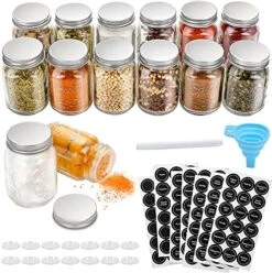 AOZITA 24 Pcs Glass Mason Spice Jars/Bottles - 4oz Empty Spice Containers With Spice Labels - Shaker Lids And Airtight Metal Caps - Silicone Collapsible Funnel Included -Brabantia Shop 51lhfrjOvrL. AC