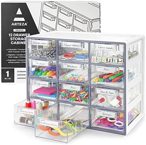 Arteza Desk Drawer Organizer, Multipurpose 12-Drawer Cabinet For Makeup Storage, Tools, And Art Supplies, 9.21in X 16.22in X 12.79in 7 Arteza Desk Drawer Organizer, Multipurpose 12-Drawer Cabinet For Makeup Storage, Tools, And Art Supplies, 9.21in X 16.22in X 12.79in - Image 7