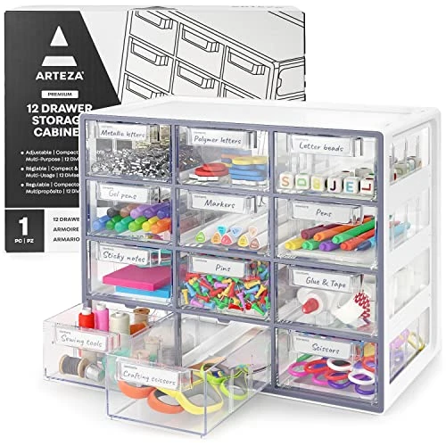 Arteza Desk Drawer Organizer, Multipurpose 12-Drawer Cabinet For Makeup Storage, Tools, And Art Supplies, 9.21in X 16.22in X 12.79in 1 Arteza Desk Drawer Organizer, Multipurpose 12-Drawer Cabinet For Makeup Storage, Tools, And Art Supplies, 9.21in X 16.22in X 12.79in