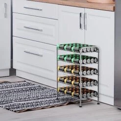 5 Tier Water Bottle Organizer Small Water Bottle Holder Stand Freestanding Metal Bottled Water Rack Dispenser For Kitchen, Pantry Organization And Storage, Silver -Brabantia Shop 51mXEPaGLjL