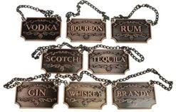 Copper Liquor Decanter Tags/Labels Set Of Eight - Whiskey, Bourbon, Scotch, Gin, Rum, Vodka, Tequila And Brandy - Copper Colored - Adjustable Chain Fits Most Bottles (Copper)