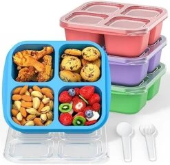 RGNEIN Bento Snack Boxes (4 Pack)- Reusable 4-Compartment Meal Prep Containers For Kids And Adults, Perfect Food Storage Containers For School, Compact And Stackable (Wheat(Green/Blue/Pink/Beige)) -Brabantia Shop 51oNd3n8yYL. AC